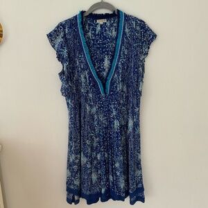 Poupette St Barth Sasha Mini Dress, Blue Batik Print, Size Large